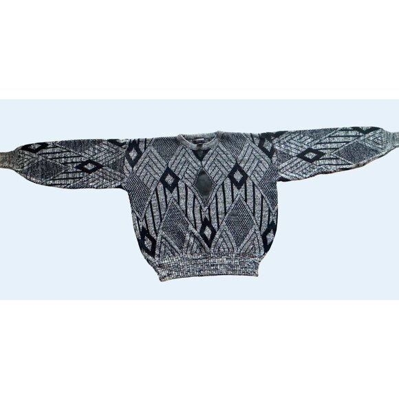 Vintage Exchange Unlimited 90s Faux Leather Patch Sweater Sz M - Picture 2 of 8